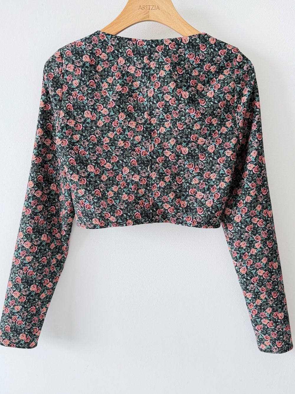 Zara Floral Corset Crop Top XS Green Pink Rose Print Square Neck Cottagecore - Picture 12 of 16